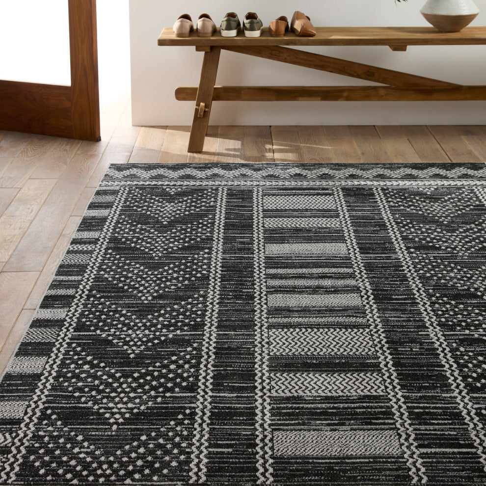 Machine Washable Vibe by Jaipur Living Mateo Tribal Black/ Light Gray Area Rug