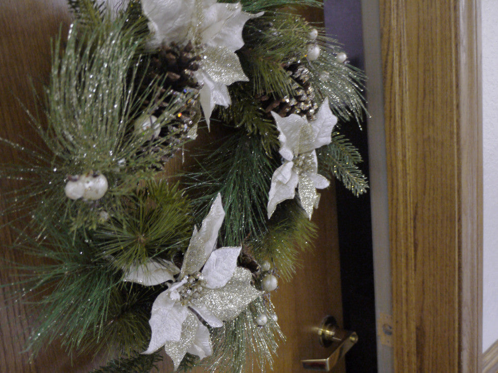 24" Poinsettia and Pine Cone Wreath