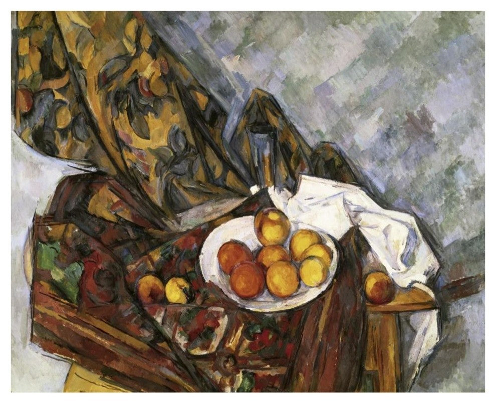 "Still Life with Floral Curtain" Digital Paper Print by Paul Cezanne, 38"x31"