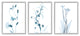 Aesthetic Minimalist Blue Botanical Floral Design, 3pc, each 16 x 20