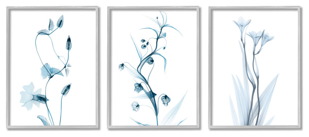 Aesthetic Minimalist Blue Botanical Floral Design, 3pc, each 16 x 20