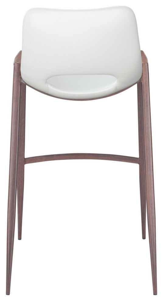 Bar Stool Chair Barstool, Set of 2, Faux Vinyl Leather, Steel, White, Walnut