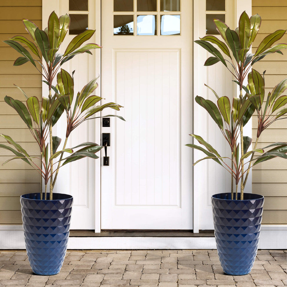 Set of 2 Eco-Friendly PE Faux Ceramic Textured Planters, Cobalt Blue
