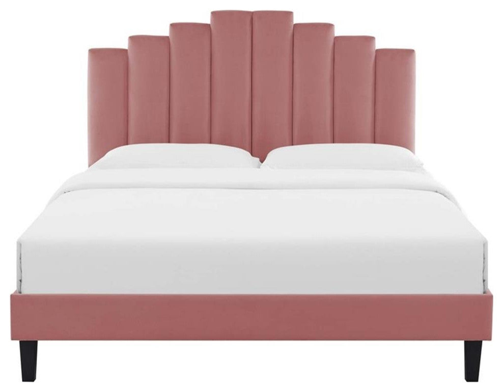 Elise King Performance Velvet Platform Bed Dusty Rose