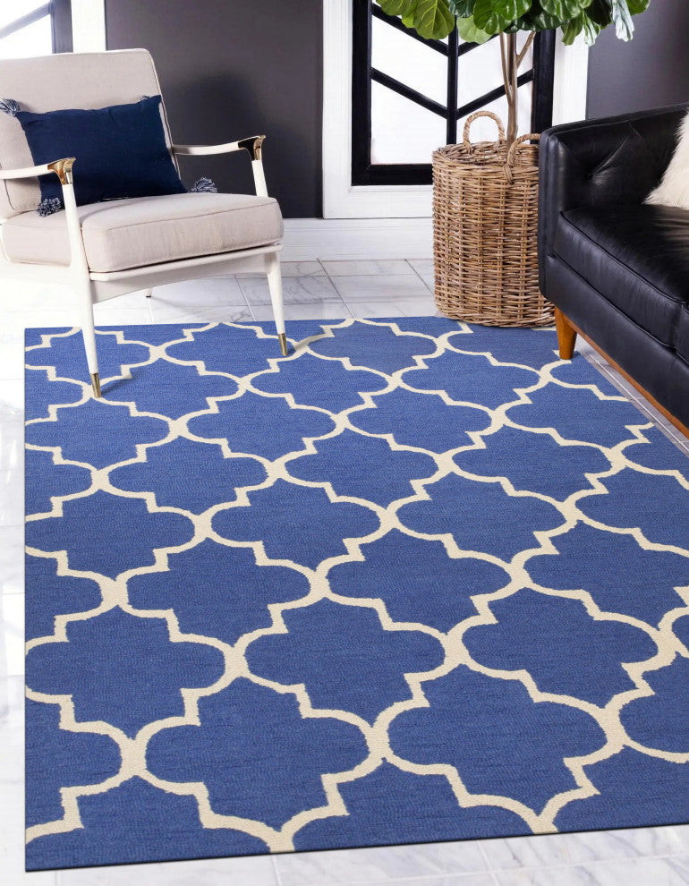 Hand-Tufted Wool Blue Traditional Trellis Moroccan Rug, 5'x8'