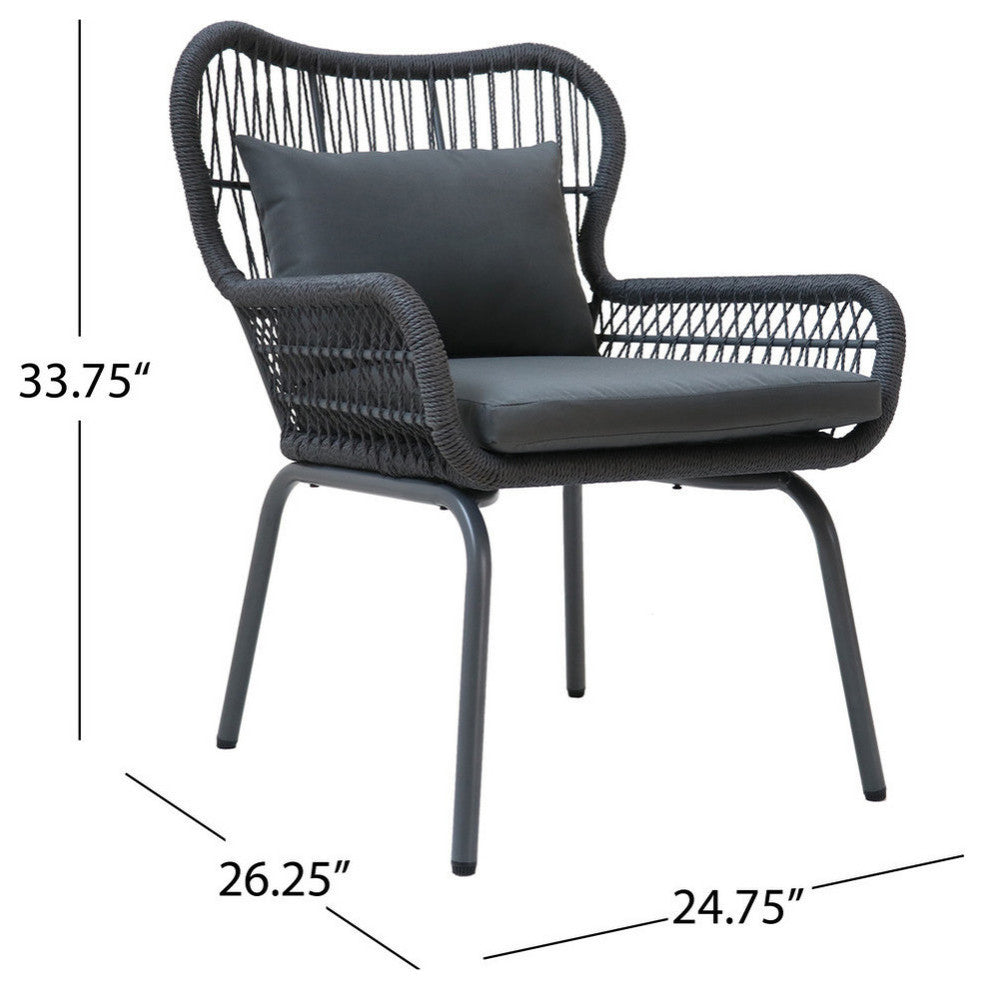 GDF Studio Kimberley Outdoor Steel and Rope Club Chairs With Cushioned, Set of 2, Gray