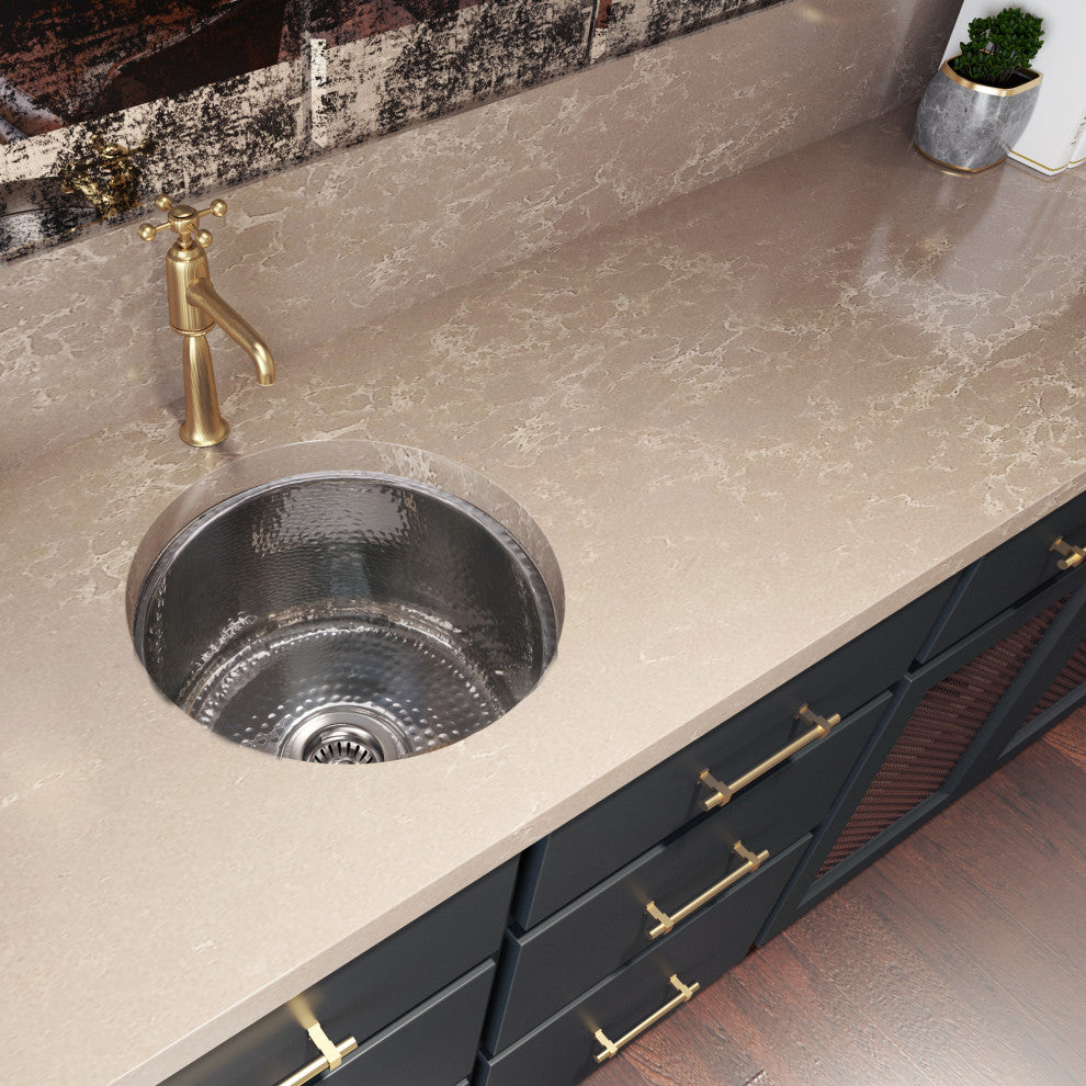 Nantucket Sinks'' 15" Hand Hammered Round Bar Sink, Rs15-Ss