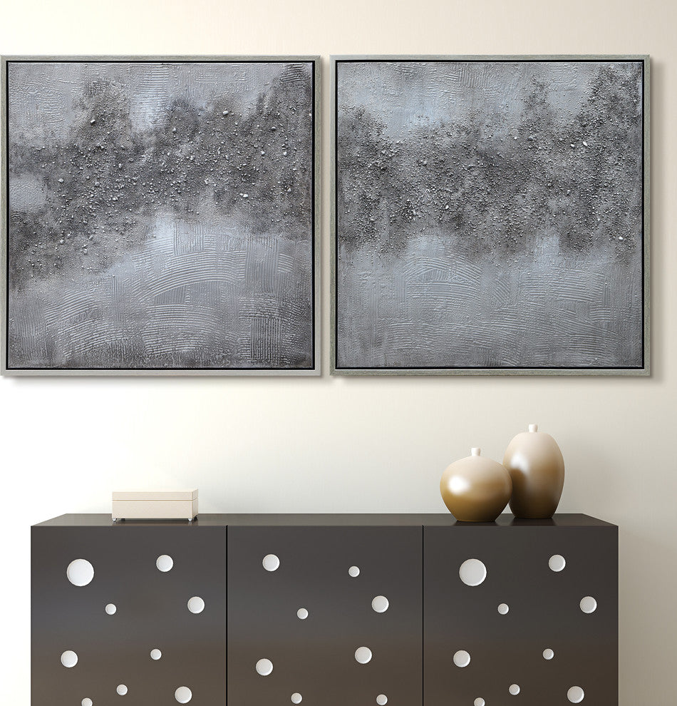 "Fog" Abstract Diptych Textured Metallic Hand Painted Wall Art by Martin Edwards