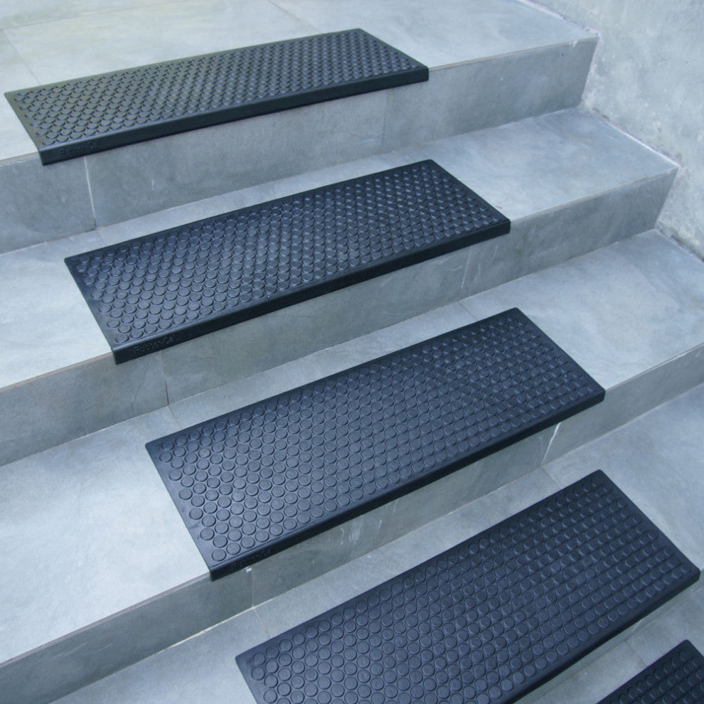 Rubber-Cal "Coin-Grip" Non-Slip Rubber Tread Stair Mats (6 Pack), Black