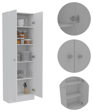 Multi Storage Pantry Cabinet in White - Material Engineered Wood