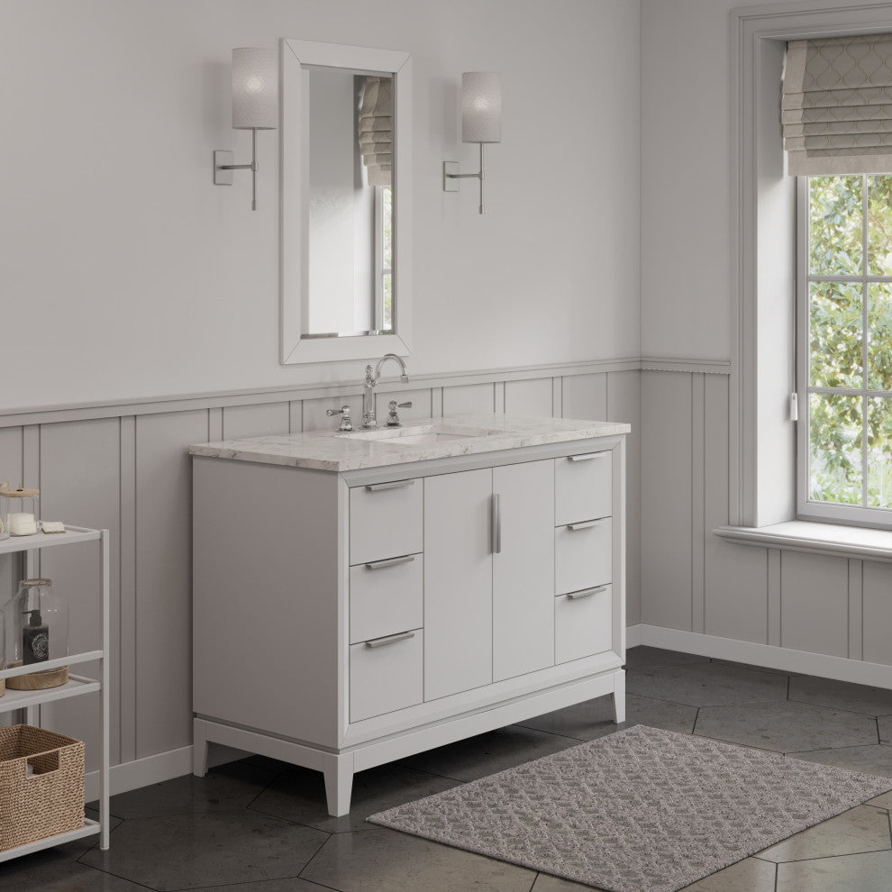 Elizabeth 48" Single Sink Carrara White Marble Vanity, Pure White