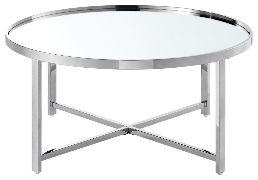 Nicole Miller Alinah Coffee Table, Mirrored Top, Chrome