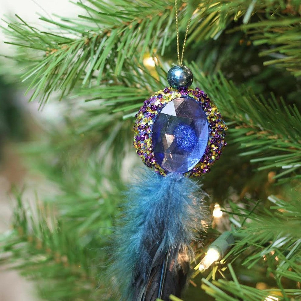 10" Regal Peacock Jewel Hanging Tassel Christmas Ornament, Blue