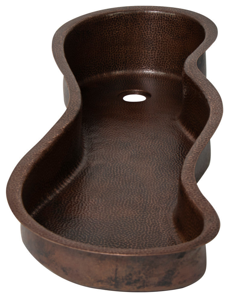 40" ZigZag Inclined Bottom Hammered Copper Bathroom Sink, 17 Gauge