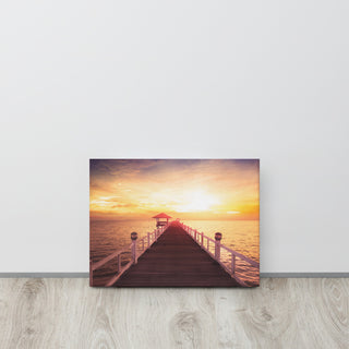Surreal Wooden Pier at Sunset Landscape Photo Canvas Wall Art Prints, 12" X 16"