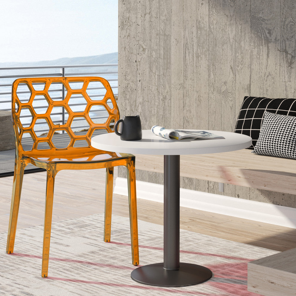 Leisuremod Dynamic HoneyComb Design Dining Chair, Transparent Orange