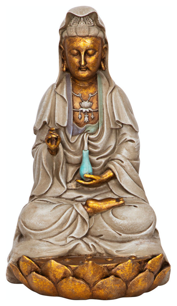Goddess Guan Yin Seated on a Lotus Statue