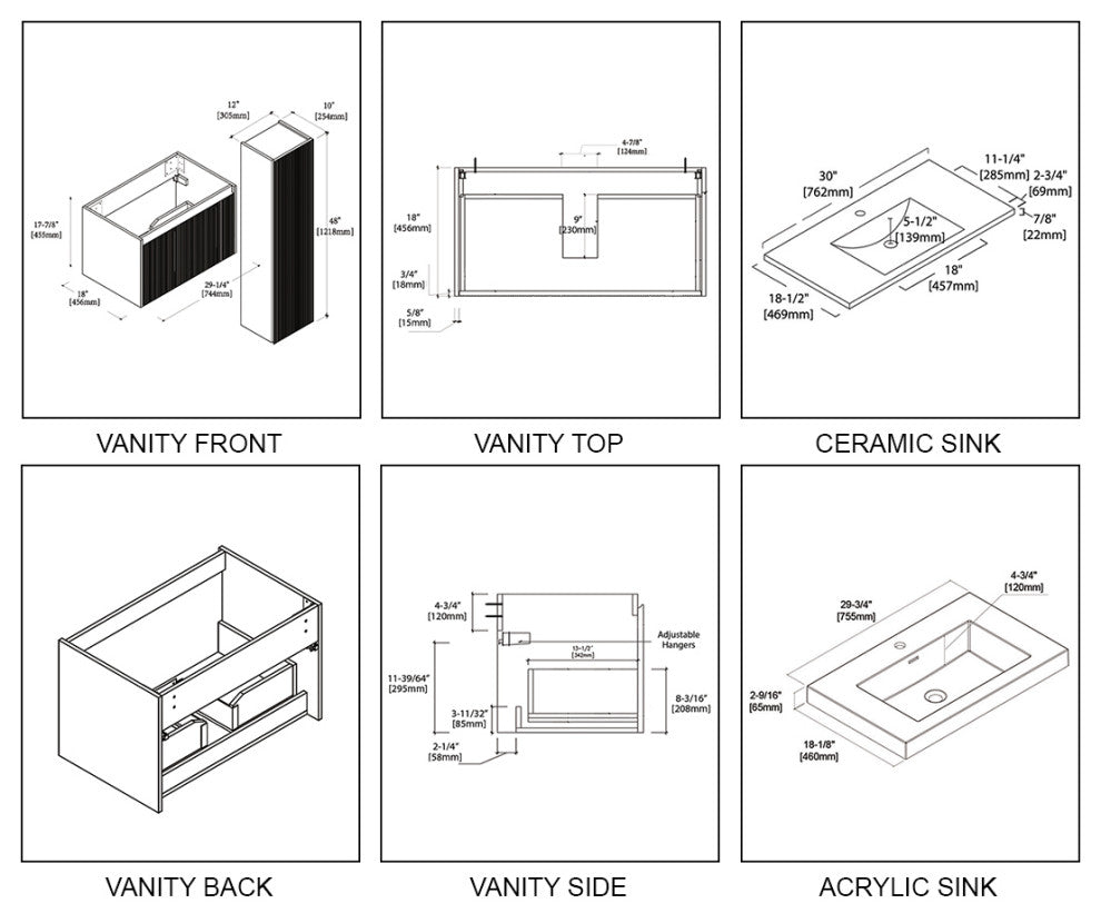 Floating Bathroom Vanity with Sink, Wall Mounted Vanity, White, 30" W/ Sink