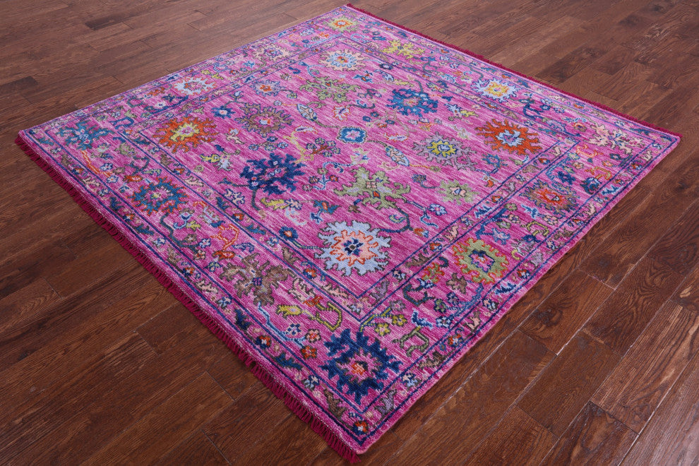 6' Square Handmade Turkish Oushak Wool Rug - Q15356