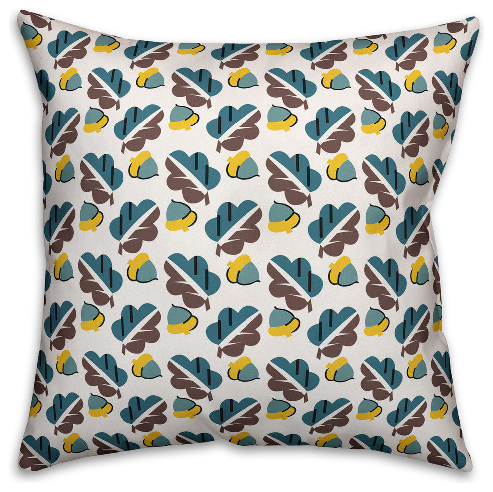 Acorns and Leaves Pattern, Blue Outdoor Throw Pillow, 18"x18"