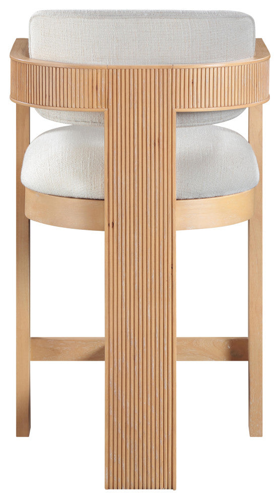 Sacha Upholstered Bar and Counter Stool, Cream, Linen Textured Fabric, Natural