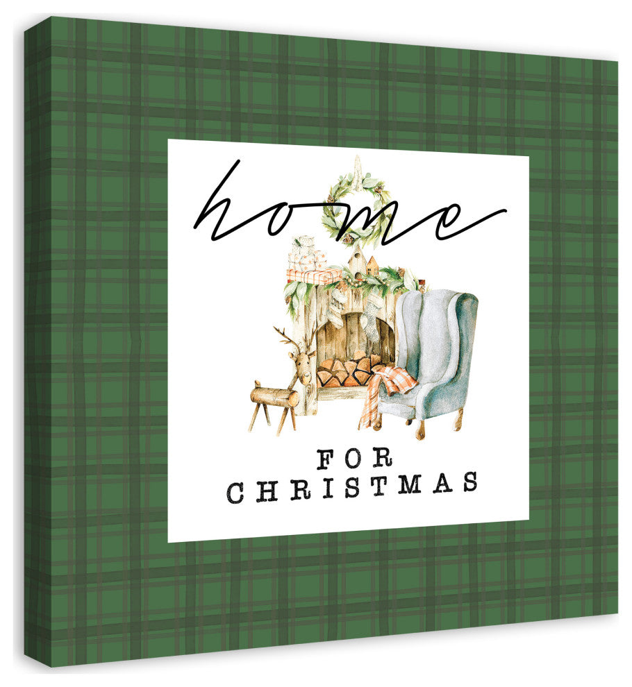Home For Christmas Quilt 24x24 Canvas Wall Art