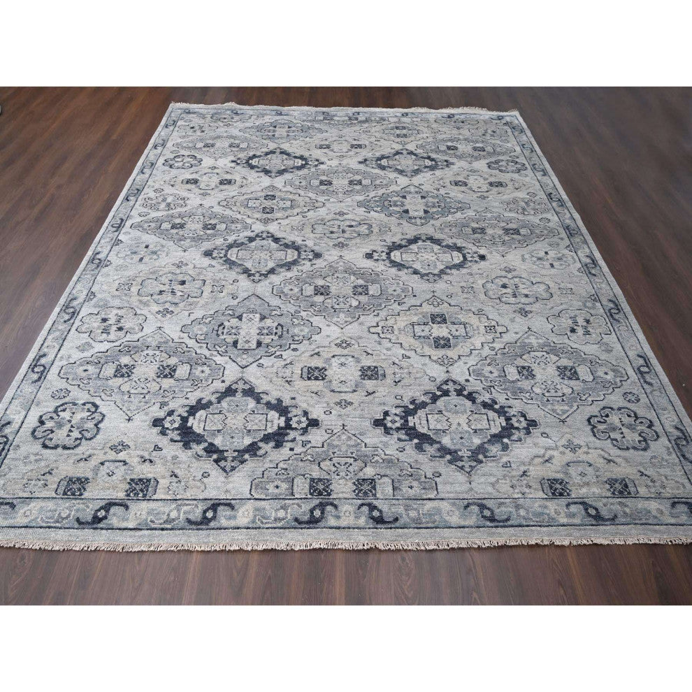 Silver Gray Anatolian Design Soft Wool Hand Knotted Oversized Rug, 11'9"x14'8"