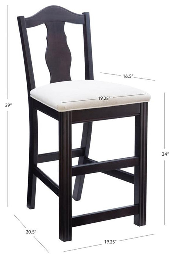 Pemberly Row Beechwood Set of 2 Splat Back Upholstered Counter Stool in Dk Brown