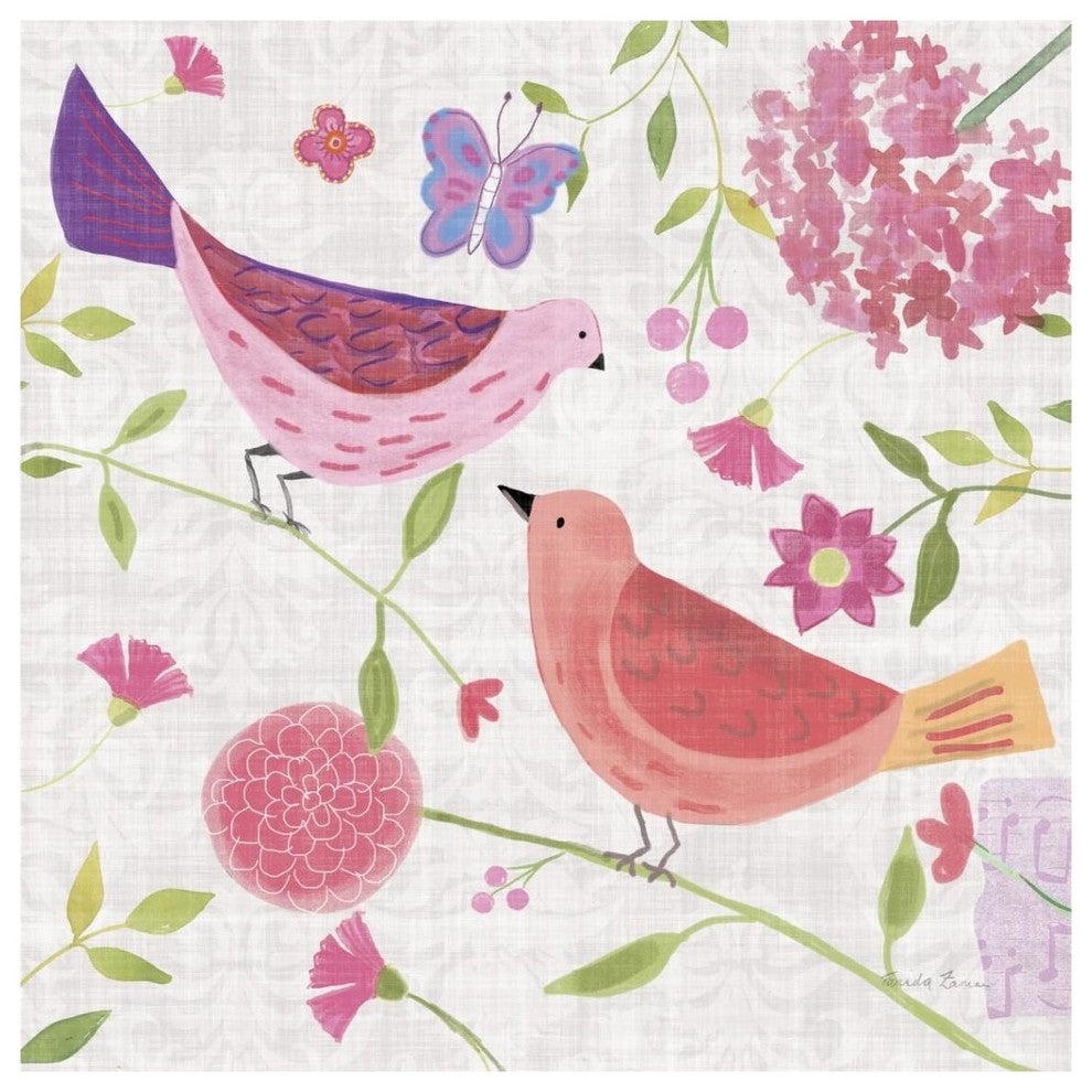 "Damask Floral and Bird IV v2" Digital Paper Print by Farida Zaman, 38"x38"