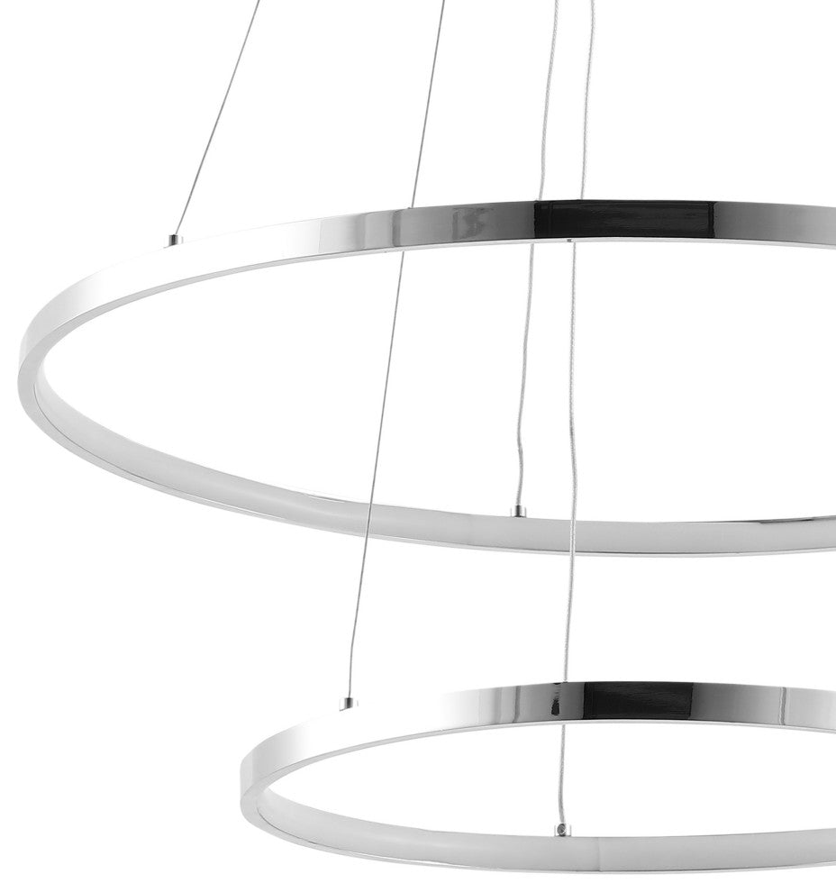 Circulo Metal Round Modern LED Pendant, Chrome, Width: 24"
