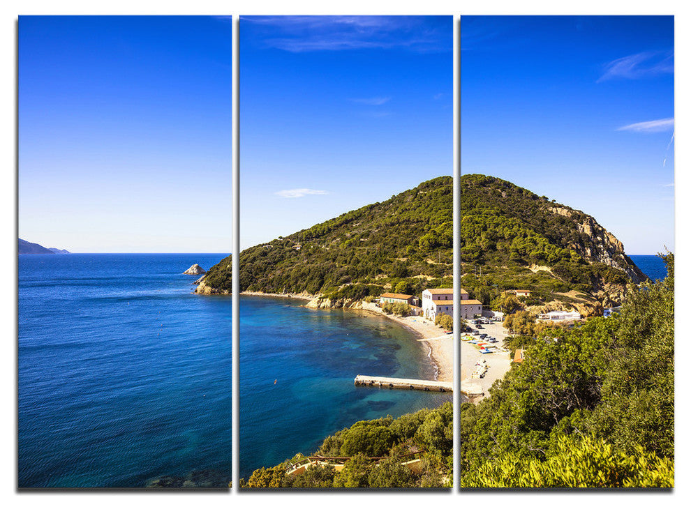 "Blue Seashore at Elba Island" Metal Wall Art, 3 Panels, 36"x28"