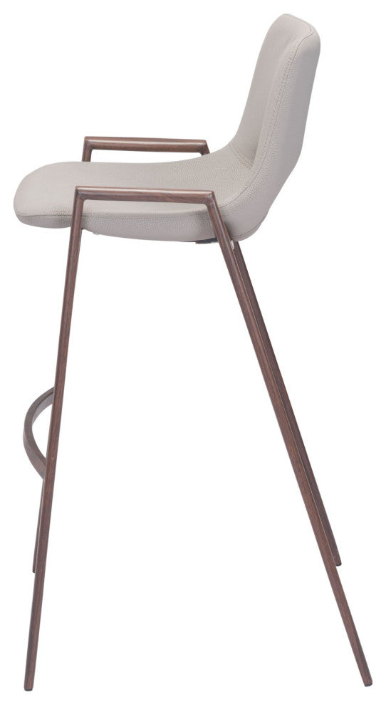 Bar Stool Chair Barstool, Set of 2, Faux Vinyl Leather, Steel, Beige, Walnut