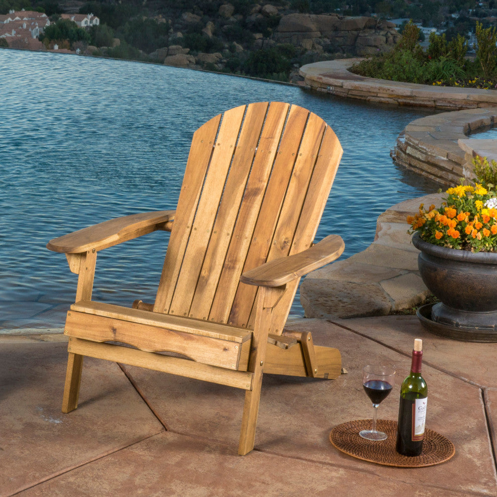 GDF Studio Katherine Outdoor Reclining Wood Adirondack Chair With Footrest, Natural