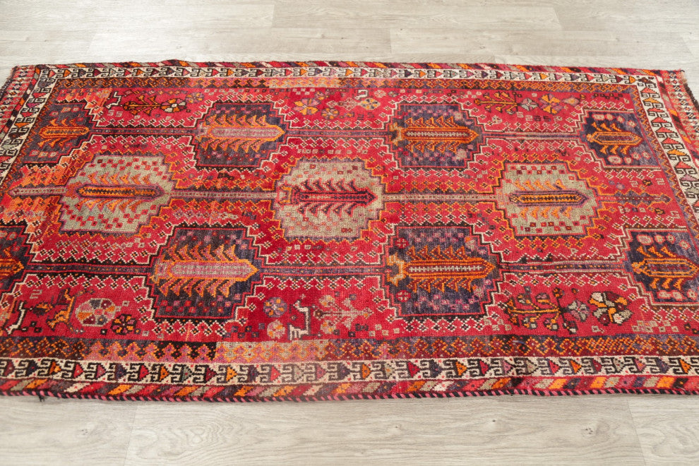 Consigned, Vintage Oriental Hand-Knotted Traditional Persian Area Rug, Red, 4x7