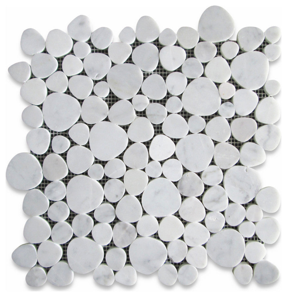 White Carrara Venato Carrera Marble Heart Bubble Mosaic Tile Honed, 1 sheet
