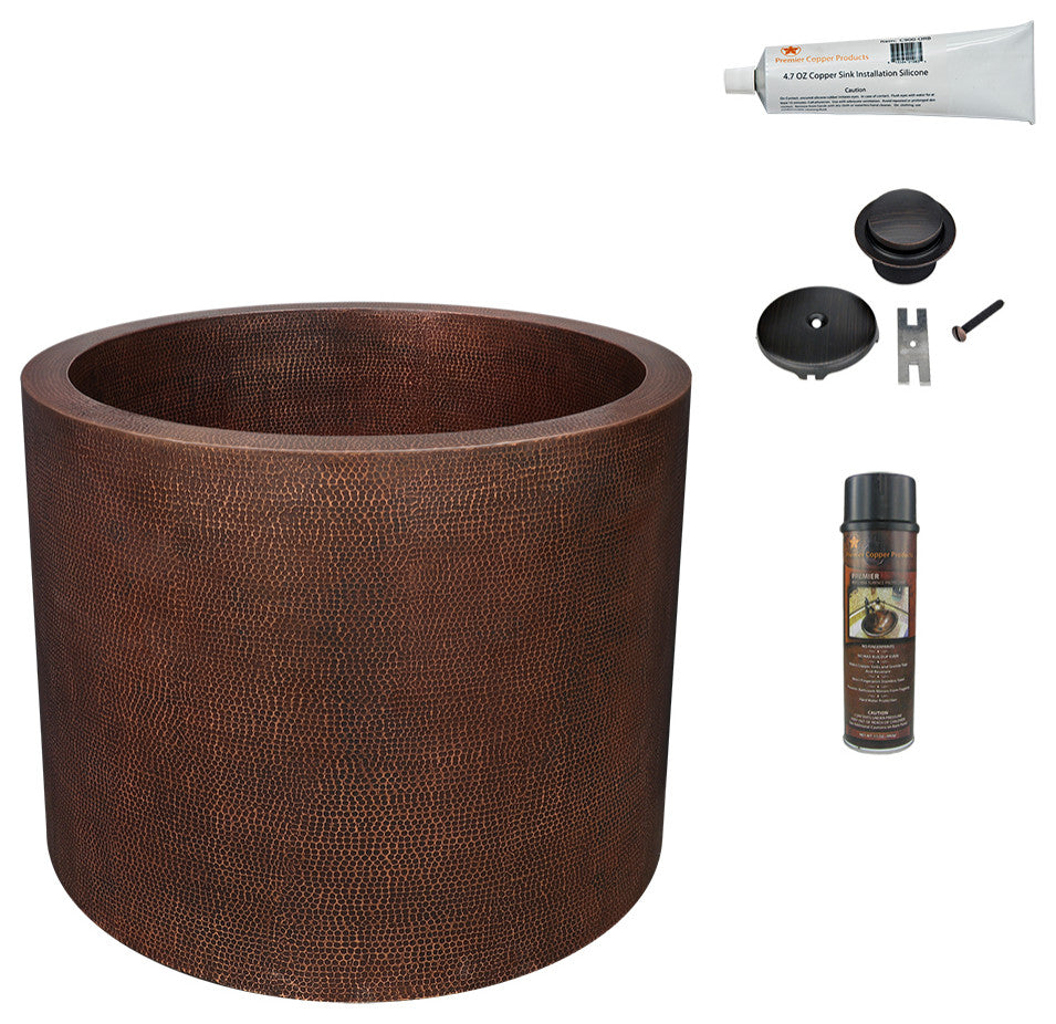 45" Hammered Copper Japanese Style Soaker Bathtub & Drain Package