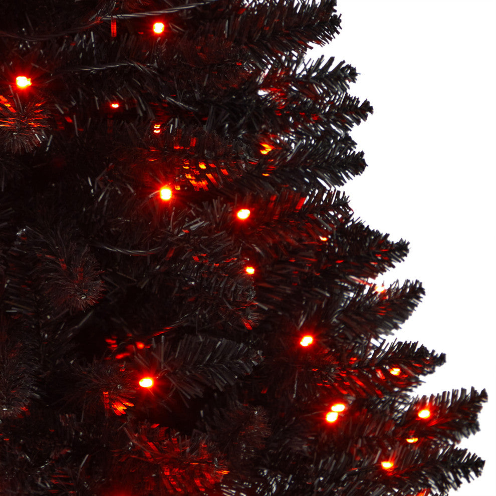 4' Black Halloween Artificial Christmas Tree, Urn With 100 Orange LED Lights
