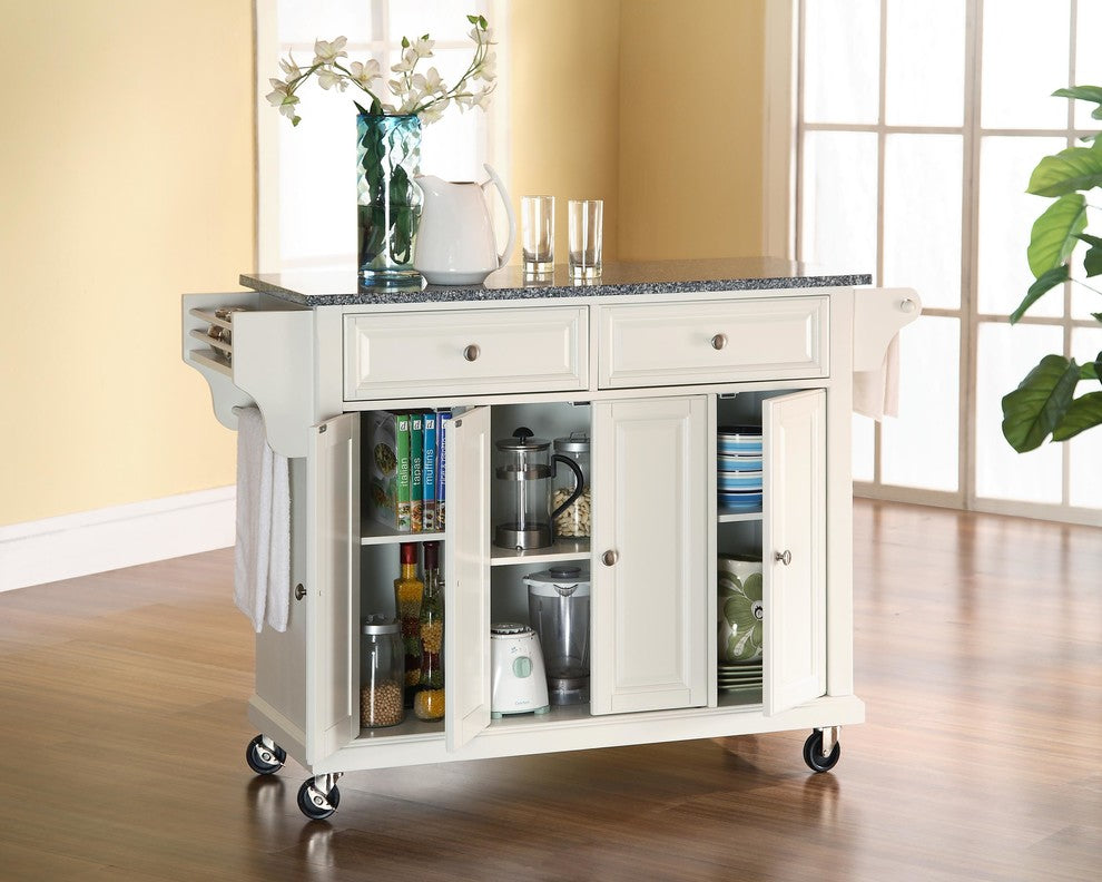 Crosley Furniture Wood/Solid Granite Kitchen Cart in White/Gray