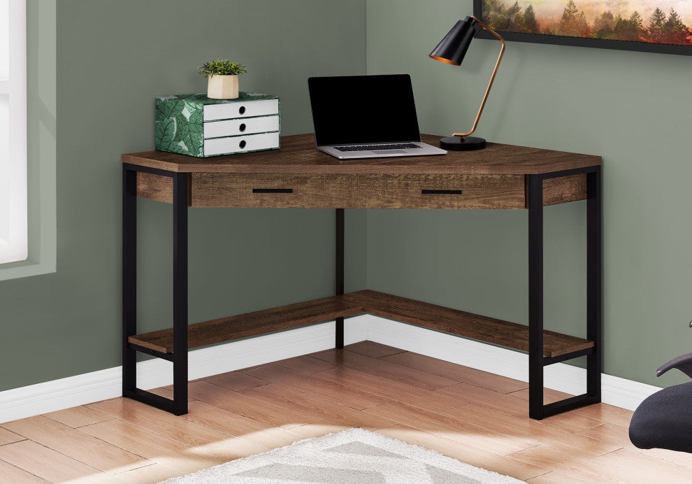 Computer Desk, Storage Drawers, 42"L, Work, Laptop, Metal, Brown, Black