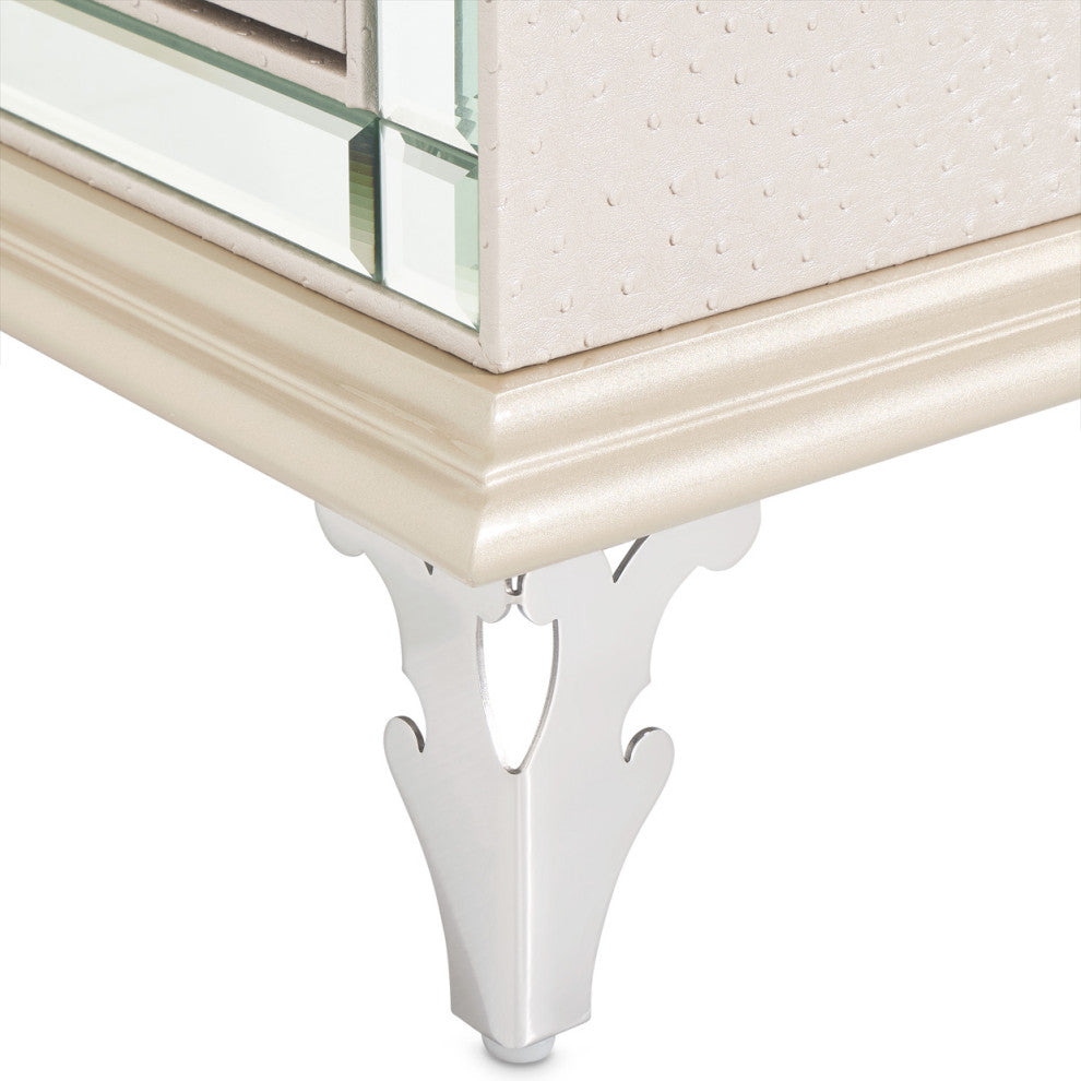 AICO Michael Amini Hollywood Loft Upholstered Nightstand, Frost