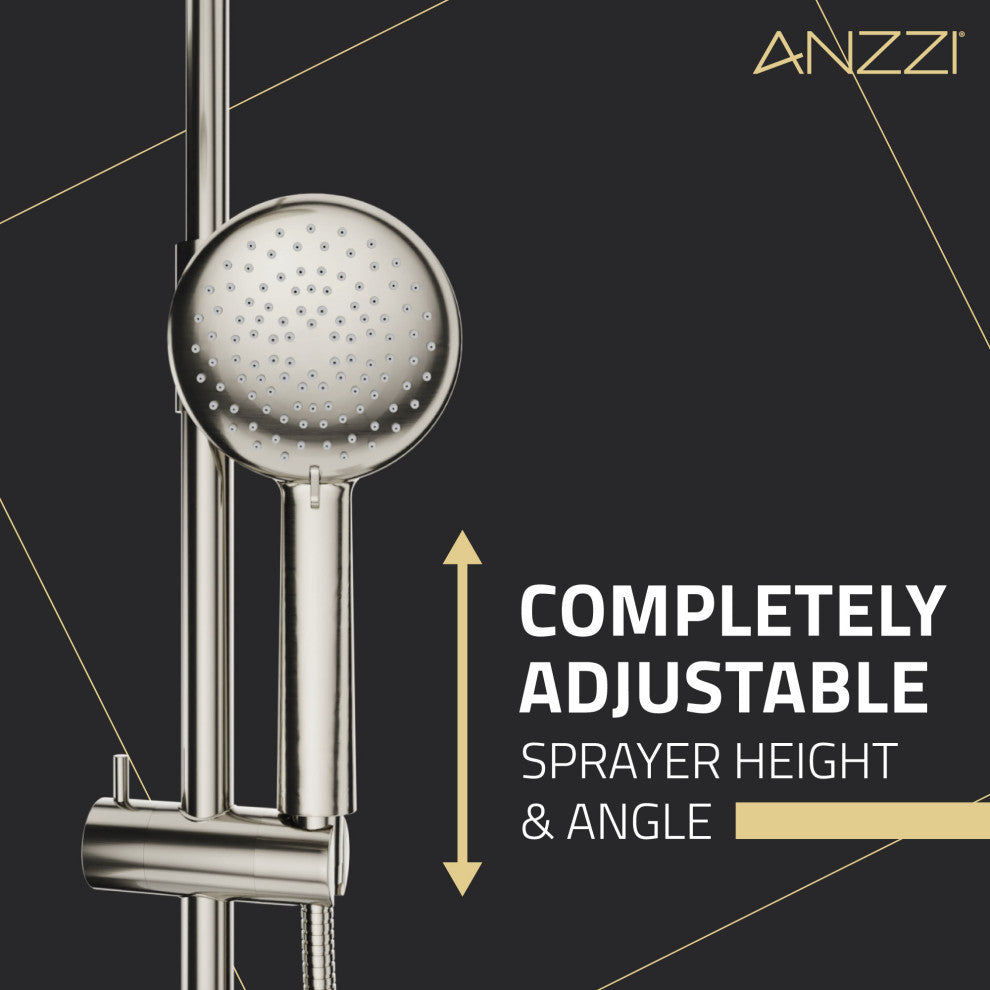Heavy Rainfall Stainless Steel Shower Bar with Hand Sprayer, Brushed Nickel