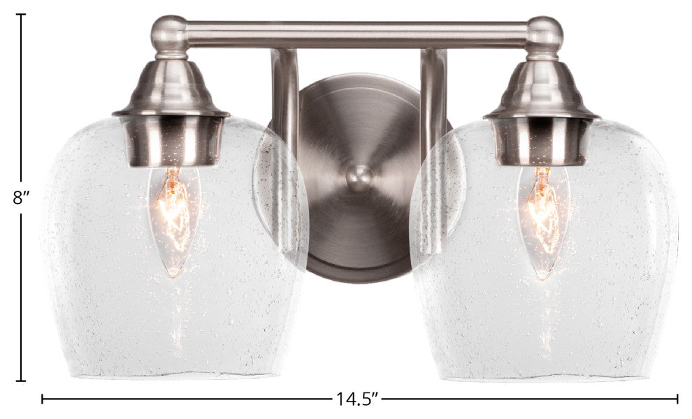 Paramount 2-Light Bath Bar, Brushed Nickel, 6" Clear Bubble Glass