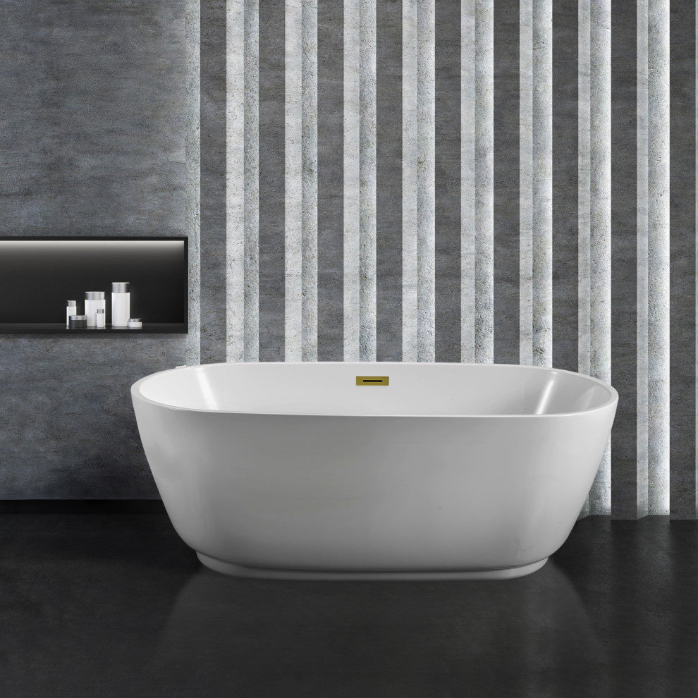 71" Streamline N562GLD Soaking Freestanding Tub and Tray With Internal Drain