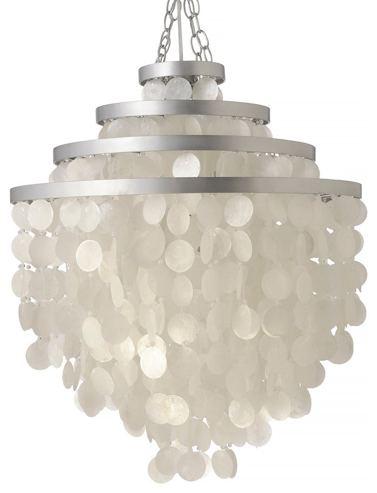Round Chandelier With Capiz Shells, White