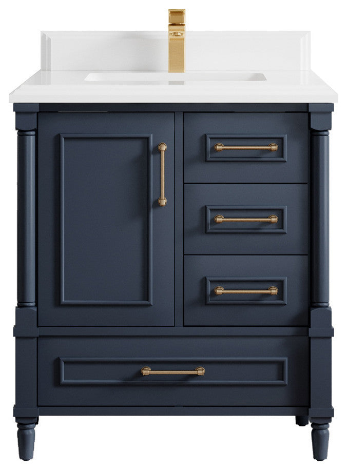 Aberdeen 30 Single Sink Bath Vanity in Hale Navy Blue  1.5" White Quartz