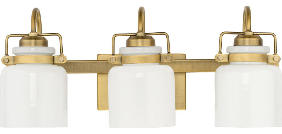 Fessler Collection Three-Light Vintage Brass Opal Glass Farmhouse Bath Light