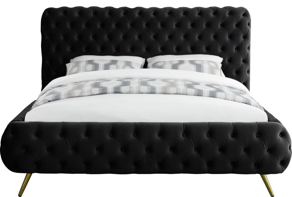 Delano Velvet Upholstered Bed, Black, King