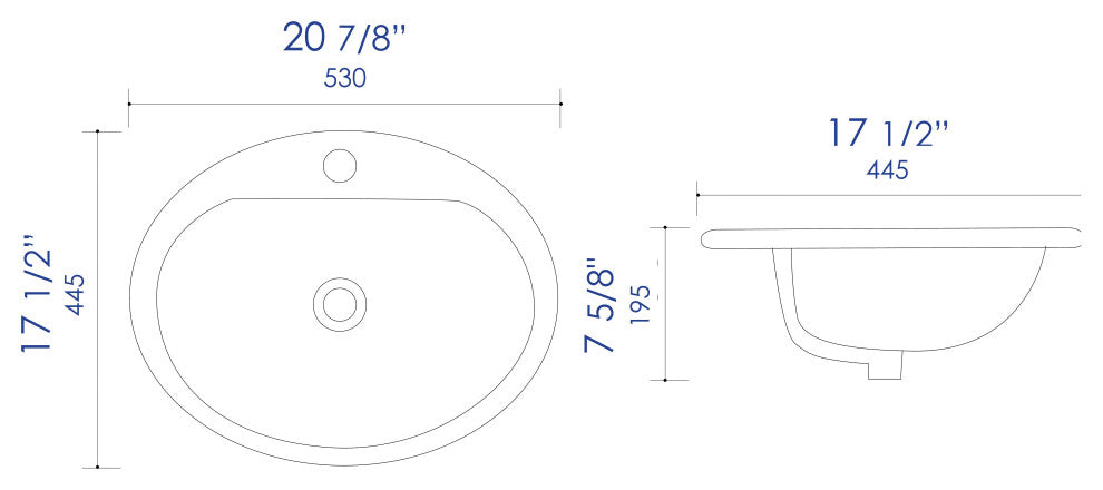 White 21" Round Drop, Ceramic Sink With Faucet Hole
