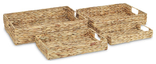 4-Piece Water Hyacinth Rectangular Tray With Metal Frame