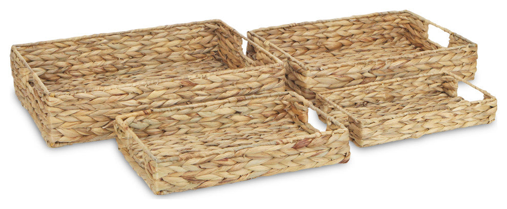 4-Piece Water Hyacinth Rectangular Tray With Metal Frame